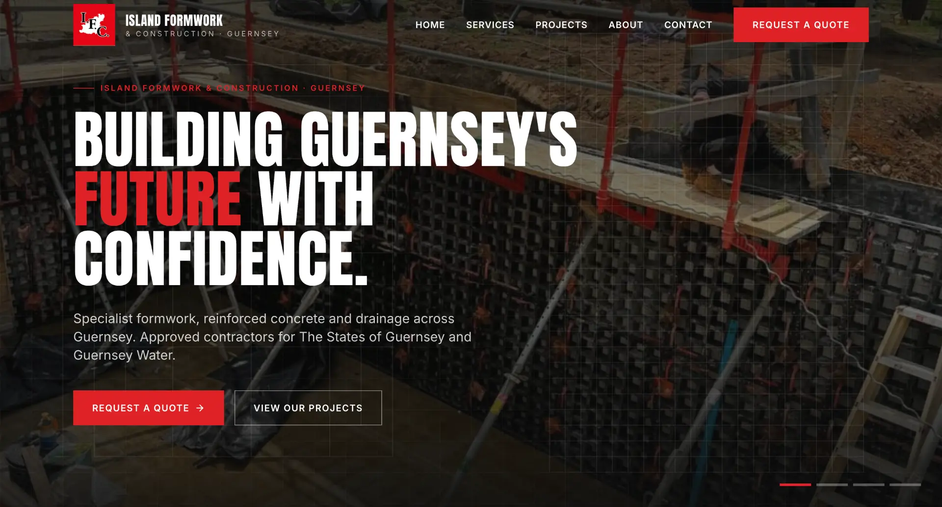 Island Formwork & Construction website homepage